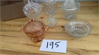 4 Cut Glass Bowls With Lids, And 1 Depression