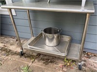 Stainless Steel Castered Cart & (4) Trays & Pot