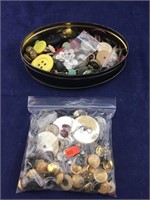 Collection of Vintage Buttons and Old Tin