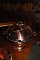 copper 11" kettle w/brass handles & ladle