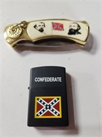Confederate Flag Knife and Lighter Set in Box