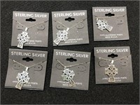 5 STERLING SILVER CROSSES / 5 SS CHAINS