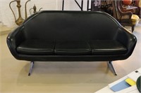 Vintage Black Vinyl & Chrome Sofa