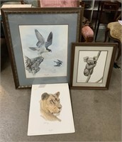 Framed (2) and Unframed (1)  Animal Prints