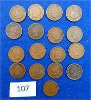 17 Indian Head pennies Plastic container