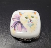 Limoges Cat Mini Hinged Snuff Pill Box