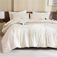 Paxrac Beige Comforter Set King, Cream 3pcs