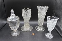 Quartet of Vintage Glass Vases & Candy Dish