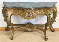CHIC FRENCH STYLE CARVED TABLE W FAUX MARBLE