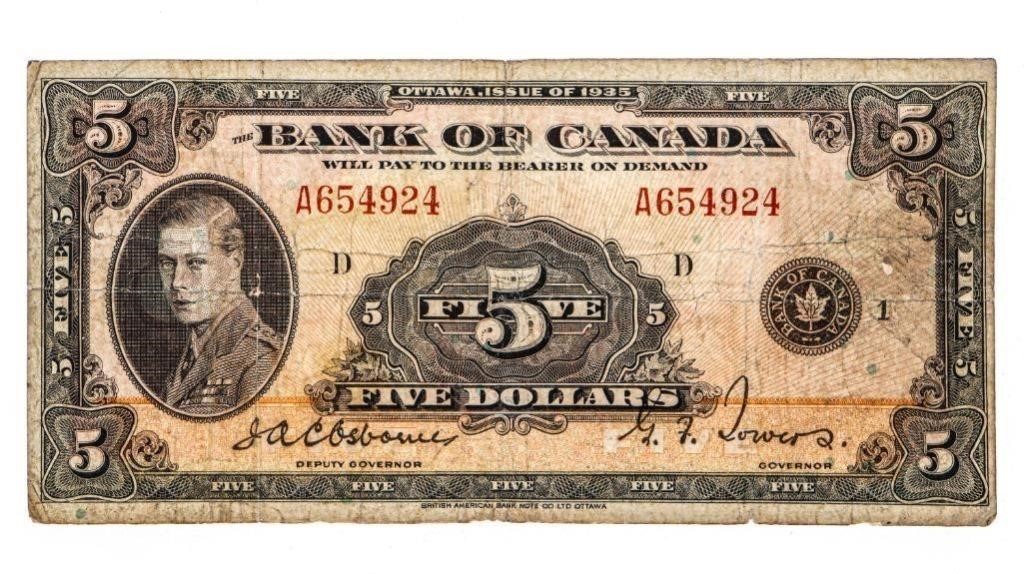 Bank of Canada 1935 Five Dollars - Osbourne | Towe