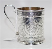 Victorian bright cut sterling silver mug
