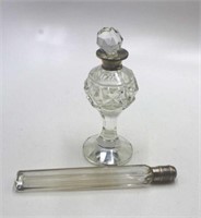 Two sterling silver and crystal perfume bottles
