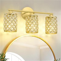 Gold Bathroom Vanity Lights w/ Crystal Shade