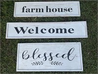 3 WOODEN SIGNS-WELCOME, BLESSED & FARMHOUSE