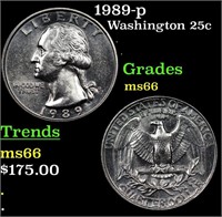 1989-p Washington Quarter 25c Grades GEM+ Unc