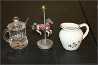 Irish Pottery Creamer, Sugar & Pewter Horse