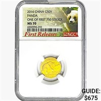 2016 .1058oz. Gold 50 Yuan China Panda NGC MS70