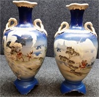 Pair of Hand-Painted Asian Moriage Decorated Vases