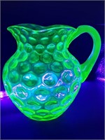 HOBBS c 1880s vaseline uranium glass pitcher