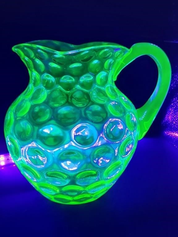 HOBBS c 1880s vaseline uranium glass pitcher