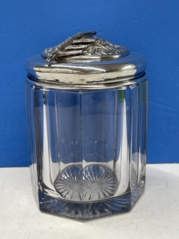 Antique Heavy Glass Humidor With Silver Plate