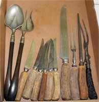 stag horn handle carving set with fork,