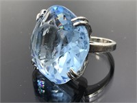 Vintage Chunky Sterling Silver Blue Stone Ring