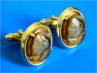 VINTAGE ANSON CUFFLINKS CARVED TIGER's EYE ROMAN