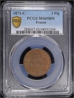 1871-C PRUSSIA 3 PFG PCGS MS65 BN