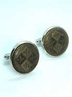 Vintage S Swank Cufflinks Round Carved Metal