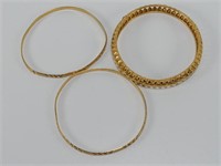 3 MARKED MJ21C & OTHER GOLD BANGLES