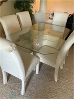 Glass Top Table W/ (6) Upholstered Chairs