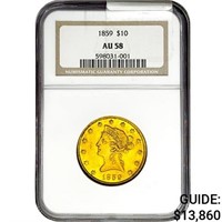 1859 $10 Gold Eagle NGC AU58
