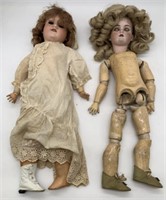 2 Jointed Dolls,Porcelain Heads