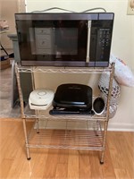Microwave, small appliances and cart