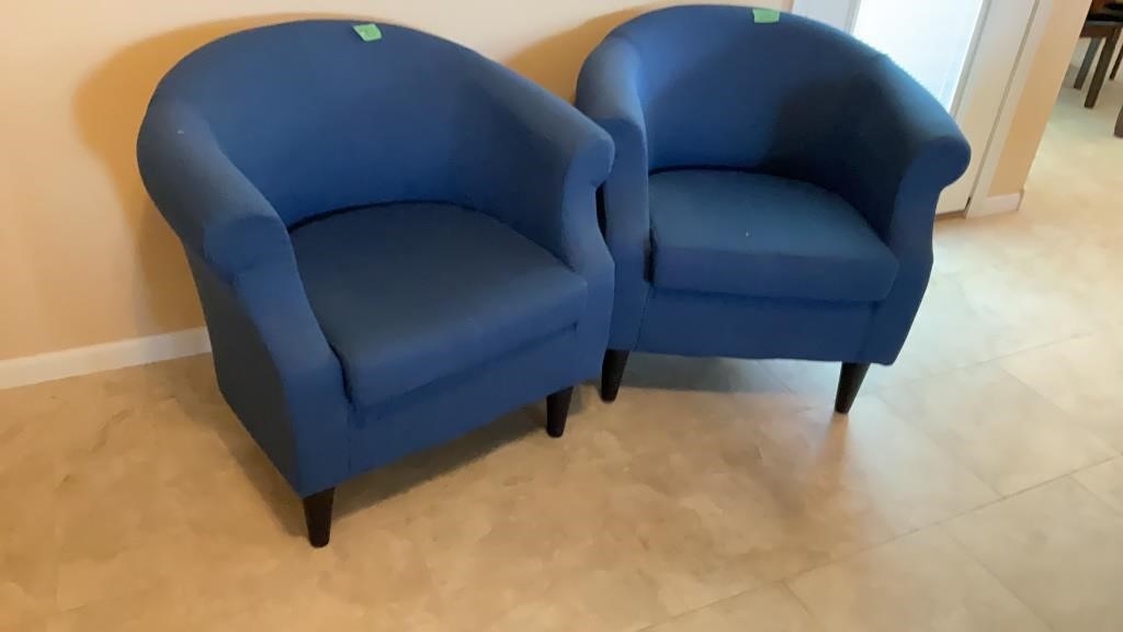 Two blue side chairs