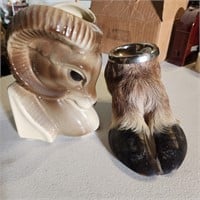 Ram Head Ceramic & Deer Foot Ashtray