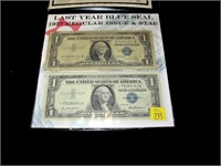 2- $1 Silver certificates, series of 1957, one is