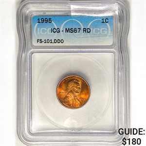 1995 Lincoln Memorial Cent ICG MS67 RD,