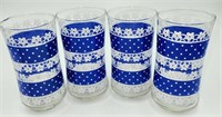 4 MCM Libbey Blue & White Polka Dot & Lace Glasses