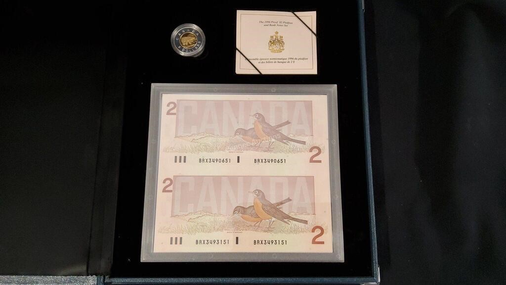1996 Proof $2 Piedfort and Bank Note Set