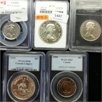 (5) Graded Canadian Coins (Some Silver) 1959-2013