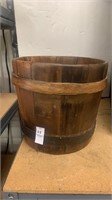 Primitive wooden bucket with metal band 11 x 12