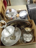 (2) Boxes w/ Metal Dishes, Ice Bucket, Kitchen