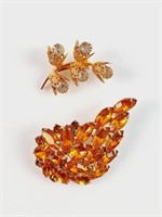 2 Vintage Brooches: Yellow Cluster, Floral