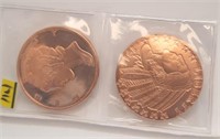 (2) - 1oz .999 Copper Rounds