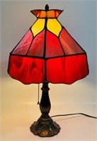 PRETTY CAST ACCENT LAMP W SLAG GLASS SHADE