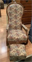 Antique Upholstered Rocking Chair w/Ottoman