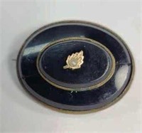 Victorian Gold Filled Onyx Mourning Brooch/Pendant