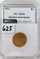 1913 $5 Gold Indian Half Eagle PCI MS63